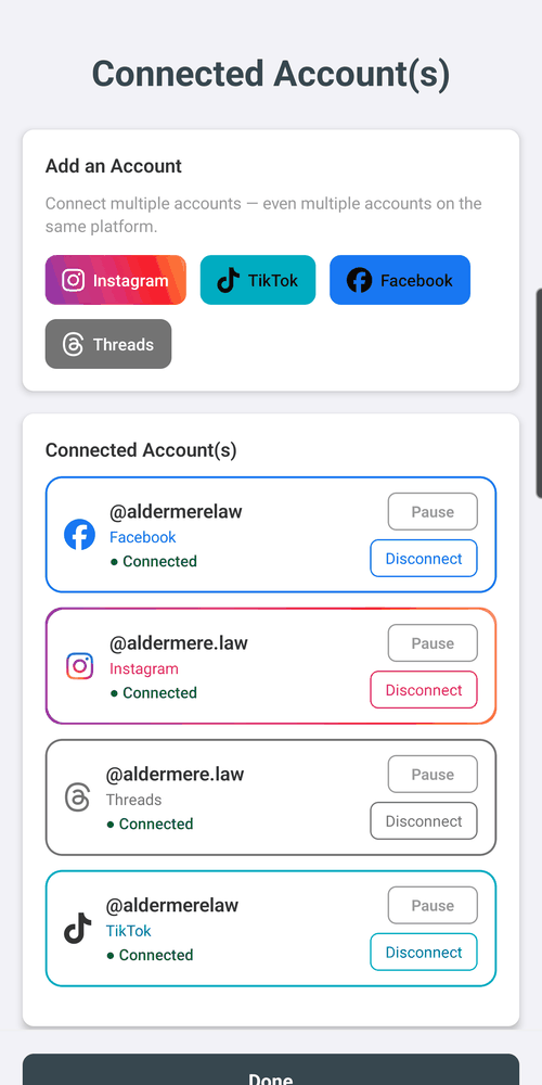 SocialPrez settings screen shown in light mode